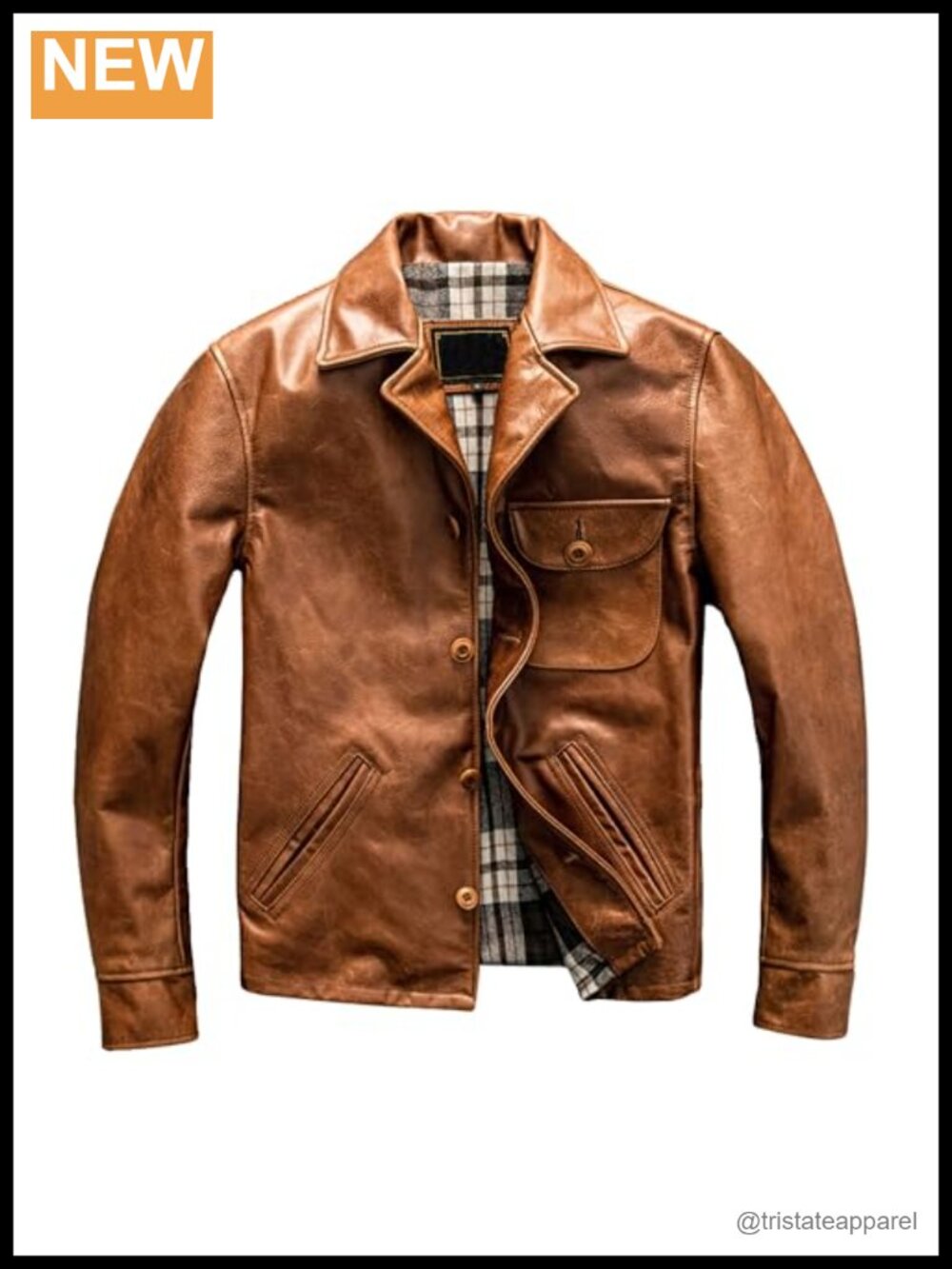 Men's Slim Fit Genuine Leather Car Coat with Zipper Closure Long Sleeve